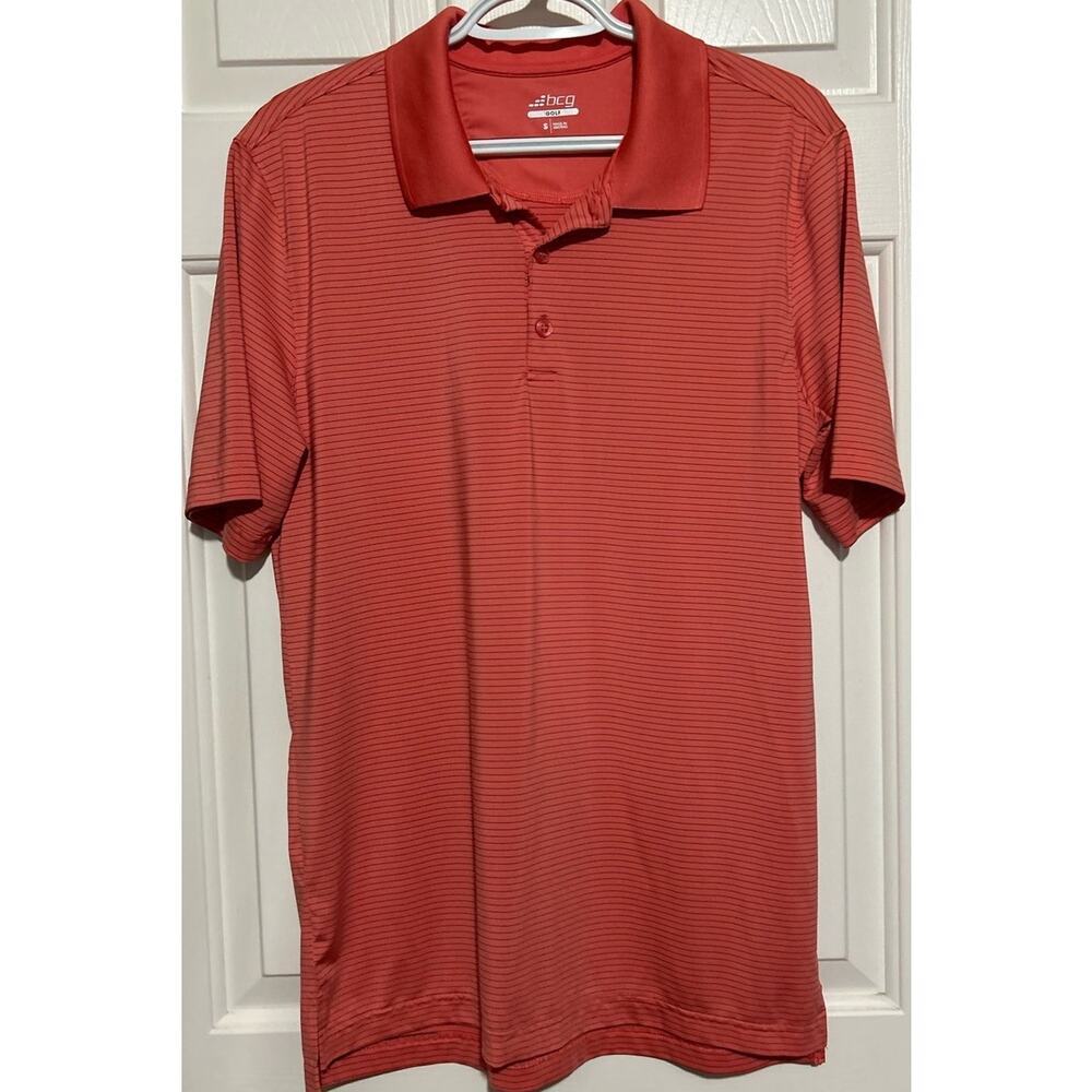 BCG Golf Men's Salmon Blue Striped Short Sleeve Quarter Button Polo Size‎ S